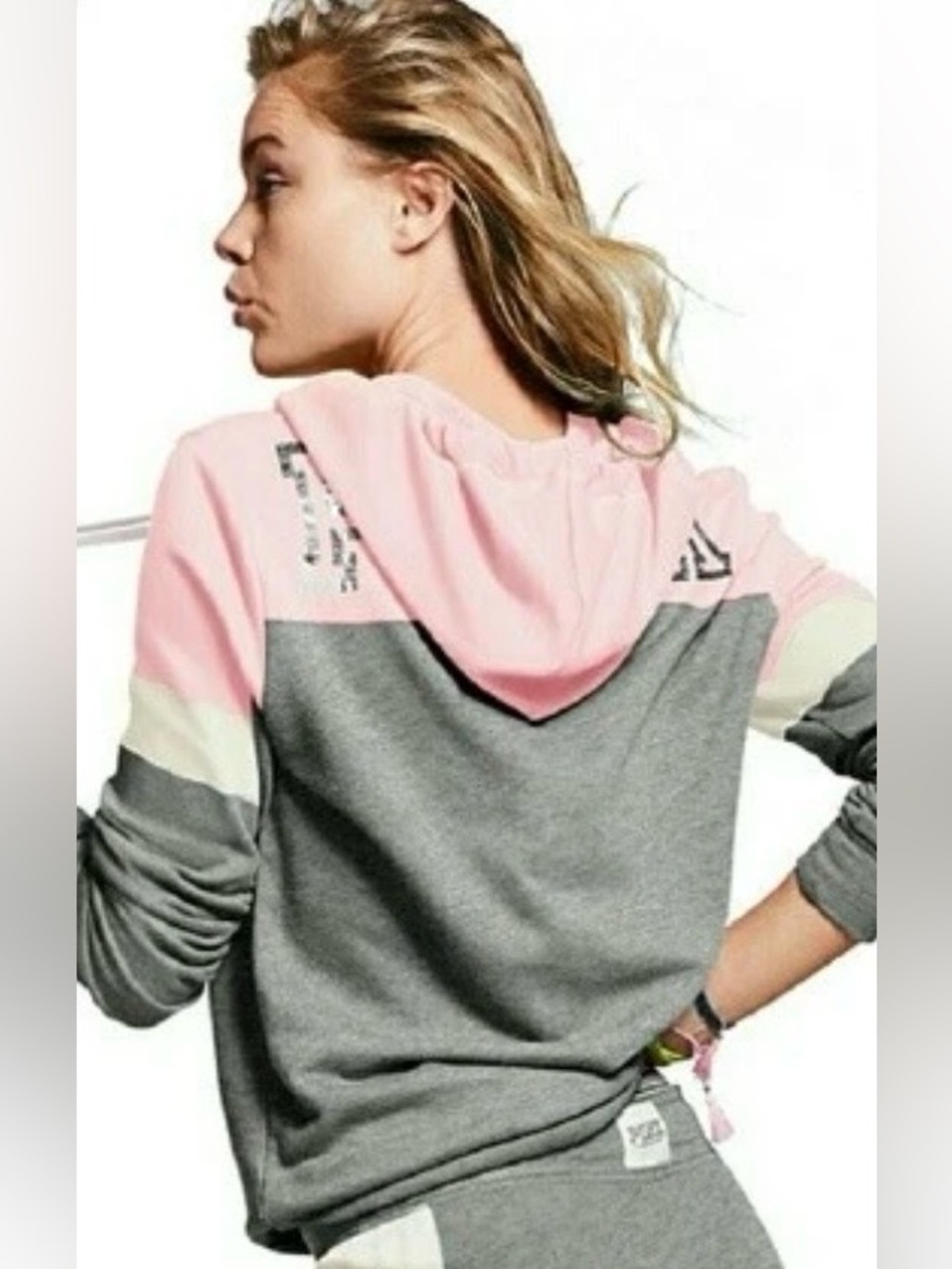 Victoria’s Secret PINK Vintage Y2K Colorblock Bling Crossneck Pullover Hoodie XS
